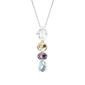 Sterling Silver Multi Color Stone Drop Pendant Necklace with Chain